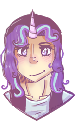 Size: 211x339 | Tagged: safe, artist:ultraderpymuffin, starlight glimmer, human, blushing, bust, female, horned humanization, humanized, looking at you, portrait, simple background, smiling, solo, transparent background