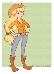 Size: 731x1000 | Tagged: safe, artist:kennasaur, applejack, clothes, female, humanized, solo