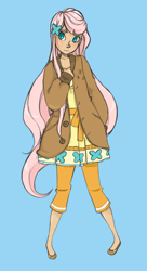 Size: 628x1152 | Tagged: safe, artist:lovechafes, fluttershy, clothes, female, humanized, pink hair, solo