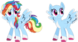 Size: 727x390 | Tagged: safe, artist:s1nb0y, derpibooru import, rainbow dash, pegasus, pony, alternate hairstyle, bald, base used, colored wings, female, mare, multicolored wings, simple background, solo, spread wings, transparent background, wings