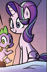 Size: 399x606 | Tagged: safe, artist:agnesgarbowska, idw, spike, starlight glimmer, dragon, unicorn, spoiler:comic56, cropped, cute, cutie mark, face of mercy, female, glimmerbetes, mare, official comic, smiling