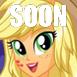 Size: 2000x2000 | Tagged: safe, applejack, equestria girls, clothes, female, image macro, soon