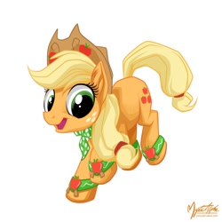 Size: 992x992 | Tagged: safe, artist:mysticalpha, applejack, earth pony, pony, looking at you, simple background, solo