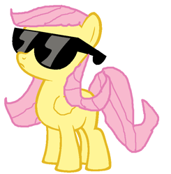 Size: 636x650 | Tagged: artist needed, safe, fluttershy, pegasus, pony, alternate hairstyle, deal with it, filly, solo, sunglasses