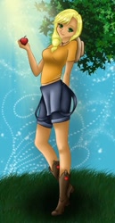 Size: 527x1022 | Tagged: safe, artist:ashleighaleigh, applejack, clothes, female, humanized, solo