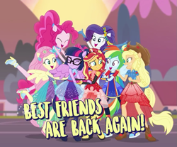 Size: 869x720 | Tagged: safe, derpibooru import, screencap, applejack, fluttershy, pinkie pie, rainbow dash, rarity, sci-twi, sunset shimmer, twilight sparkle, twilight sparkle (alicorn), alicorn, better together, equestria girls, forgotten friendship, glasses, group hug, hug, mane six, ponied up, scitwilicorn