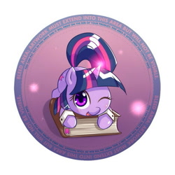 Size: 469x469 | Tagged: safe, artist:ninjaham, derpibooru import, twilight sparkle, unicorn twilight, pony, unicorn, badge, book, cute, one eye closed, solo, that pony sure does love books, twiabetes, wink