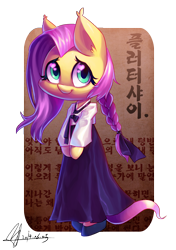 Size: 2514x3579 | Tagged: safe, artist:jggjqm522, fluttershy, pegasus, pony, bipedal, hanbok, korean, solo