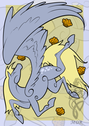 Size: 847x1200 | Tagged: safe, artist:mistressdragonrider, derpy hooves, horse, pegasus, pony, female, mare, muffin, solo