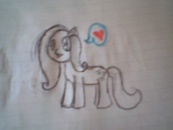 Size: 640x480 | Tagged: safe, artist:disneygal9, fluttershy, pegasus, pony, blurry, heart, lined paper, paper, photo, sketch, solo, traditional art