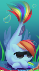 Size: 1052x1900 | Tagged: safe, artist:php69, derpibooru import, rainbow dash, seapony (g4), my little pony: the movie, seaponified, seapony rainbow dash, solo, species swap, sunglasses, underwater