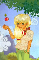 Size: 1300x2000 | Tagged: safe, artist:qi-sama, applejack, clothes, female, humanized, solo