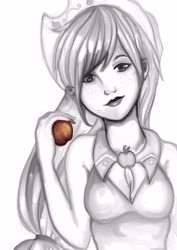 Size: 3508x4961 | Tagged: safe, artist:fai-is-sexy, applejack, grayscale, humanized, monochrome, neo noir, partial color, solo