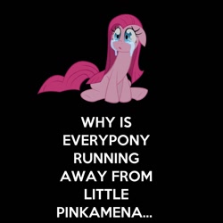 Size: 1024x1024 | Tagged: safe, pinkie pie, earth pony, pony, crying, pinkamena diane pie, sad, solo, text