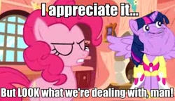 Size: 568x328 | Tagged: safe, derpibooru import, pinkie pie, twilight sparkle, twilight sparkle (alicorn), alicorn, earth pony, pony, alicorn drama, caption, egoraptor, forever alone, game grumps, image macro, meme, reaction image, roflbot, sonic '06, text