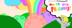 Size: 900x348 | Tagged: safe, artist:averylilith, derpy hooves, pegasus, pony, atomic rainboom, avatar the last airbender, female, friendly mushroom, mare, mushroom cloud, solo