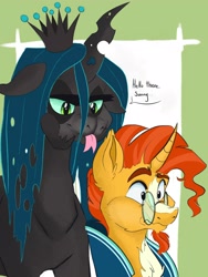 Size: 3000x4000 | Tagged: safe, artist:vantiss, queen chrysalis, sunburst, changeling, changeling queen, female, male, shipping, straight, text, wall of text