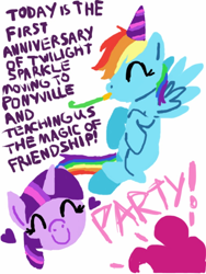 Size: 768x1024 | Tagged: safe, derpibooru import, pinkie pie, rainbow dash, twilight sparkle, earth pony, pegasus, pony, ask, hat, party hat, rainbowdashtellsitlikeitis, tumblr