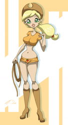 Size: 800x1467 | Tagged: safe, artist:dcrmx, applejack, clothes, curvy, humanized, lasso, shorts, skinny