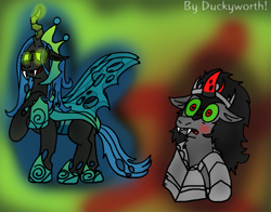 Size: 1009x792 | Tagged: safe, artist:duckyworth, king sombra, queen chrysalis, changeling, changeling queen, pony, unicorn, the ending of the end, chrysombra, female, male, shipping, straight, ultimate chrysalis