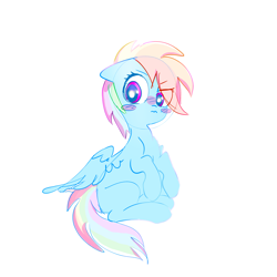 Size: 5000x5000 | Tagged: safe, artist:pinkablue, derpibooru import, rainbow dash, pegasus, pony, absurd resolution, blushing, cute, dashabetes, female, floppy ears, simple background, solo, tsunderainbow, tsundere, white background