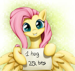Size: 1600x1517 | Tagged: safe, artist:xn-d, edit, fluttershy, pegasus, pony, note, paper, sign, smiling, solo