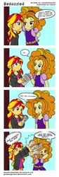 Size: 517x1542 | Tagged: safe, artist:goddessgoodra, adagio dazzle, sunset shimmer, comic:bedazzled, equestria girls, bad human, comic, dialogue, female, lesbian, newspaper, one sided shipping, shipping, shipping denied, sunsagio