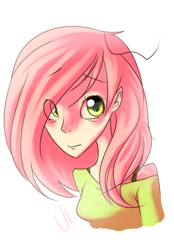 Size: 1280x1843 | Tagged: safe, artist:everygreentree, fluttershy, clothes, female, humanized, pink hair, solo