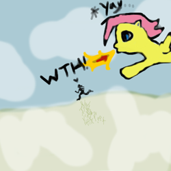 Size: 500x500 | Tagged: safe, artist:nerfar, fluttershy, dragon, pegasus, pony, crossover, skyrim, the elder scrolls