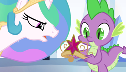 Size: 760x434 | Tagged: safe, screencap, princess celestia, spike, equestria girls, big crown thingy