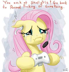 Size: 950x988 | Tagged: safe, artist:king-kakapo, fluttershy, pegasus, pony, crying, flutterbuse, fluttercry, gamershy, solo, video game, vulgar