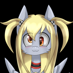 Size: 500x500 | Tagged: safe, artist:scythegirl, derpy hooves, pegasus, pony, alternate hairstyle, ask death note derpy, crossover, death note, female, mare, misa amane, solo