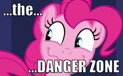 Size: 696x434 | Tagged: safe, edit, pinkie pie, earth pony, pony, archer (show), danger zone, image macro, solo