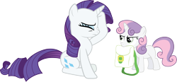 Size: 8523x3959 | Tagged: safe, artist:quanno3, rarity, sweetie belle, pony, unicorn, absurd resolution, bag, eyes closed, mouth hold, simple background, transparent background, vector