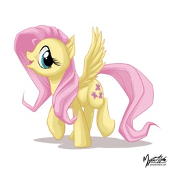 Size: 953x953 | Tagged: safe, artist:mysticalpha, fluttershy, pegasus, pony, female, mare, pink mane, solo, yellow coat