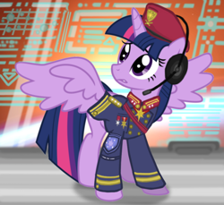 Size: 886x810 | Tagged: safe, artist:colorcopycenter, derpibooru import, twilight sparkle, twilight sparkle (alicorn), alicorn, pony, female, mare, military uniform, science fiction