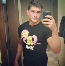 Size: 500x503 | Tagged: safe, fluttershy, human, brony, clothes, irl, irl human, photo, ridiculously photogenic brony, selfie, shirt, solo