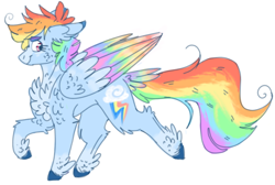 Size: 812x545 | Tagged: safe, artist:wanderingpegasus, derpibooru import, rainbow dash, pegasus, pony, colored wings, female, mare, multicolored hair, simple background, solo, tail feathers