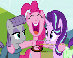 Size: 750x600 | Tagged: safe, edit, edited screencap, screencap, maud pie, pinkie pie, starlight glimmer, earth pony, pony, rock solid friendship, dialogue wheel, mass effect, text