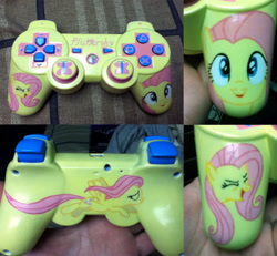 Size: 931x859 | Tagged: safe, fluttershy, controller, custom, dualshock controller, irl, photo, playstation, playstation 3