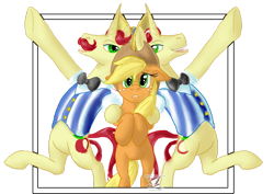 Size: 1024x723 | Tagged: safe, artist:feniiku, applejack, flam, flim, earth pony, pony, unicorn, brothers, flim flam brothers, trio