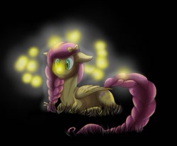 Size: 819x675 | Tagged: safe, artist:ikeptonsmiling, fluttershy, firefly (insect), pegasus, pony, braid, solo