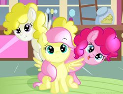 Size: 1300x1000 | Tagged: safe, artist:bobthelurker, artist:kawaiicutie-chan, fluttershy, pinkie pie, surprise, earth pony, pegasus, pony, g1, filly, g1 to g4, generation leap, paint tool sai, younger