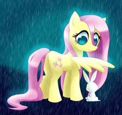 Size: 1200x1138 | Tagged: safe, artist:gatodelfuturo, angel bunny, fluttershy, pegasus, pony, rain, wet mane