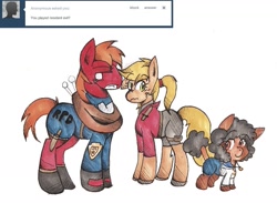 Size: 1280x937 | Tagged: safe, artist:wirelesspony, applejack, big macintosh, oc, oc:rice paddy, earth pony, pony, ask, ask lying applejack, crossover, grimdark big mac, male, resident evil, stallion, tumblr