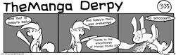 Size: 1280x404 | Tagged: safe, artist:tetrapony, derpy hooves, pegasus, pony, comic:the daily derp, comic, female, mare, monochrome, themanga derpy