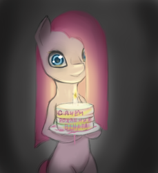 Size: 856x934 | Tagged: safe, artist:ashesdarkpony, pinkie pie, earth pony, pony, birthday, cake, pinkamena diane pie, russian, solo