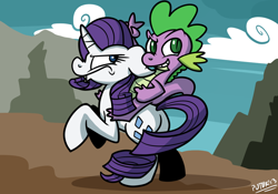 Size: 1000x700 | Tagged: safe, artist:putuk, rarity, spike, dragon, pony, unicorn, classic art, fine art parody, napoleon bonaparte, napoleon crossing the alps, riding