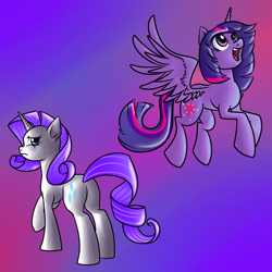 Size: 2062x2062 | Tagged: safe, artist:publiclibraryx, derpibooru import, rarity, twilight sparkle, twilight sparkle (alicorn), alicorn, pony, unicorn, female, jealous, mare