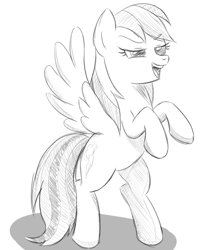 Size: 738x922 | Tagged: safe, artist:sumin6301, derpibooru import, rainbow dash, pegasus, pony, female, mare, monochrome, rearing, simple background, sketch, smiling, solo, white background